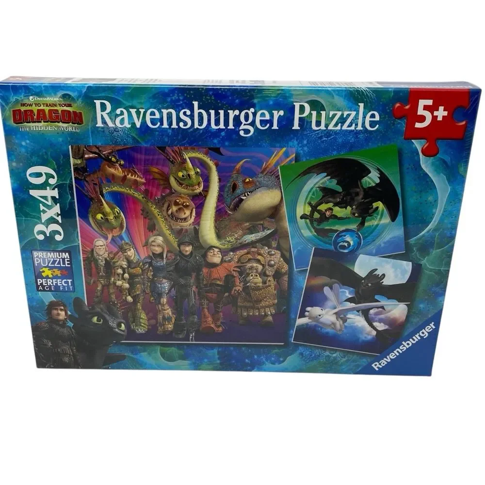 Ravensburger Jigsaw Puzzle How to Train Your Dragon 3x49 Toothless Kids 5+ New